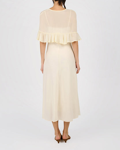 Ruffle Shawl Collar Maxi Dress