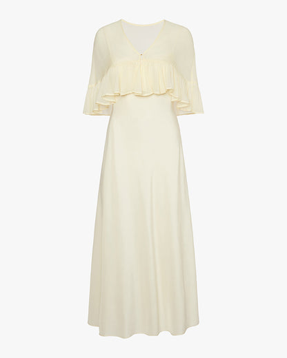 Ruffle Shawl Collar Maxi Dress