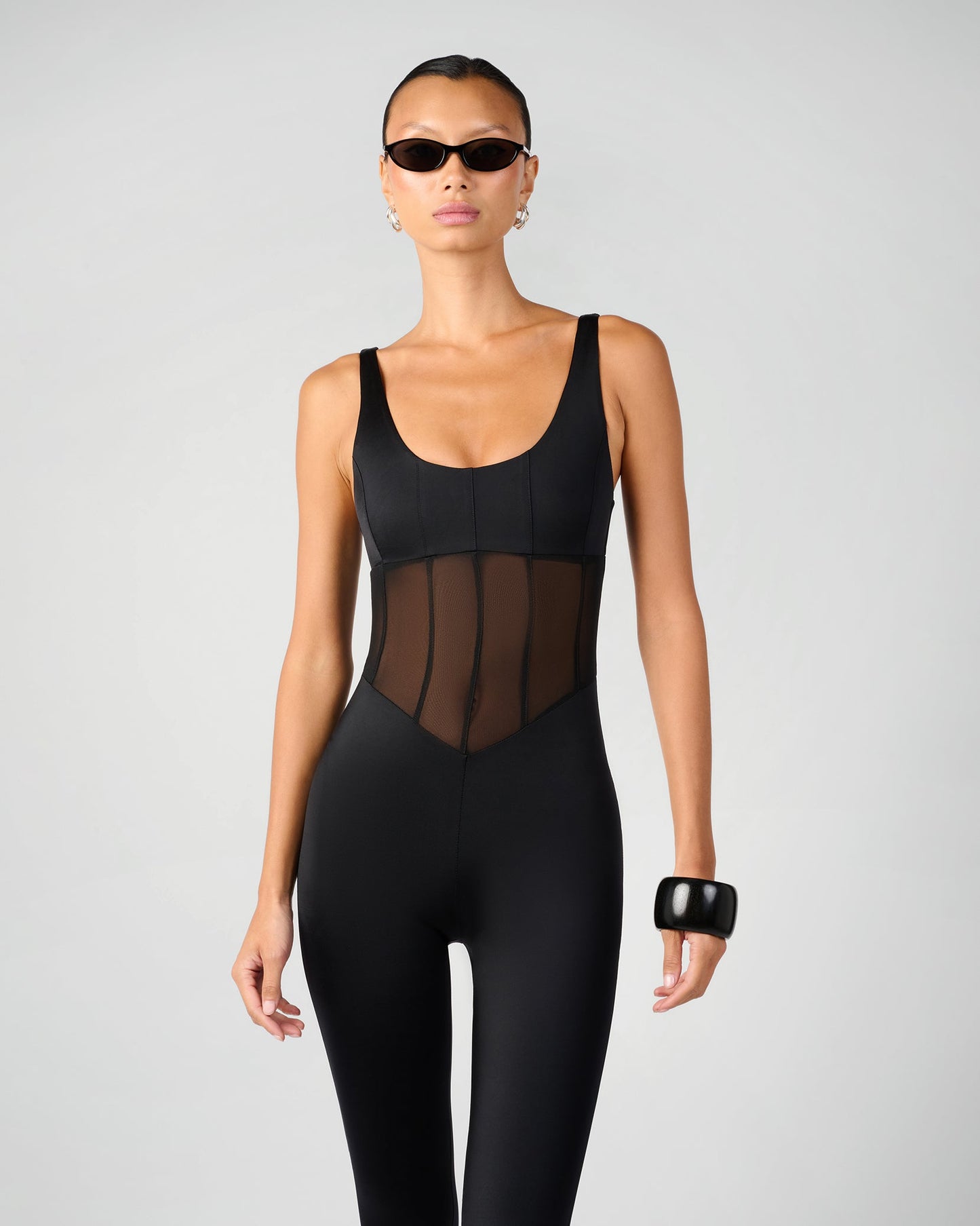 Spandex Sheer Panel Bodysuit
