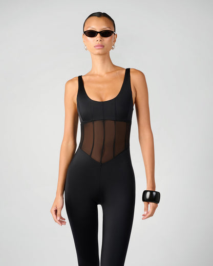 Spandex Sheer Panel Bodysuit