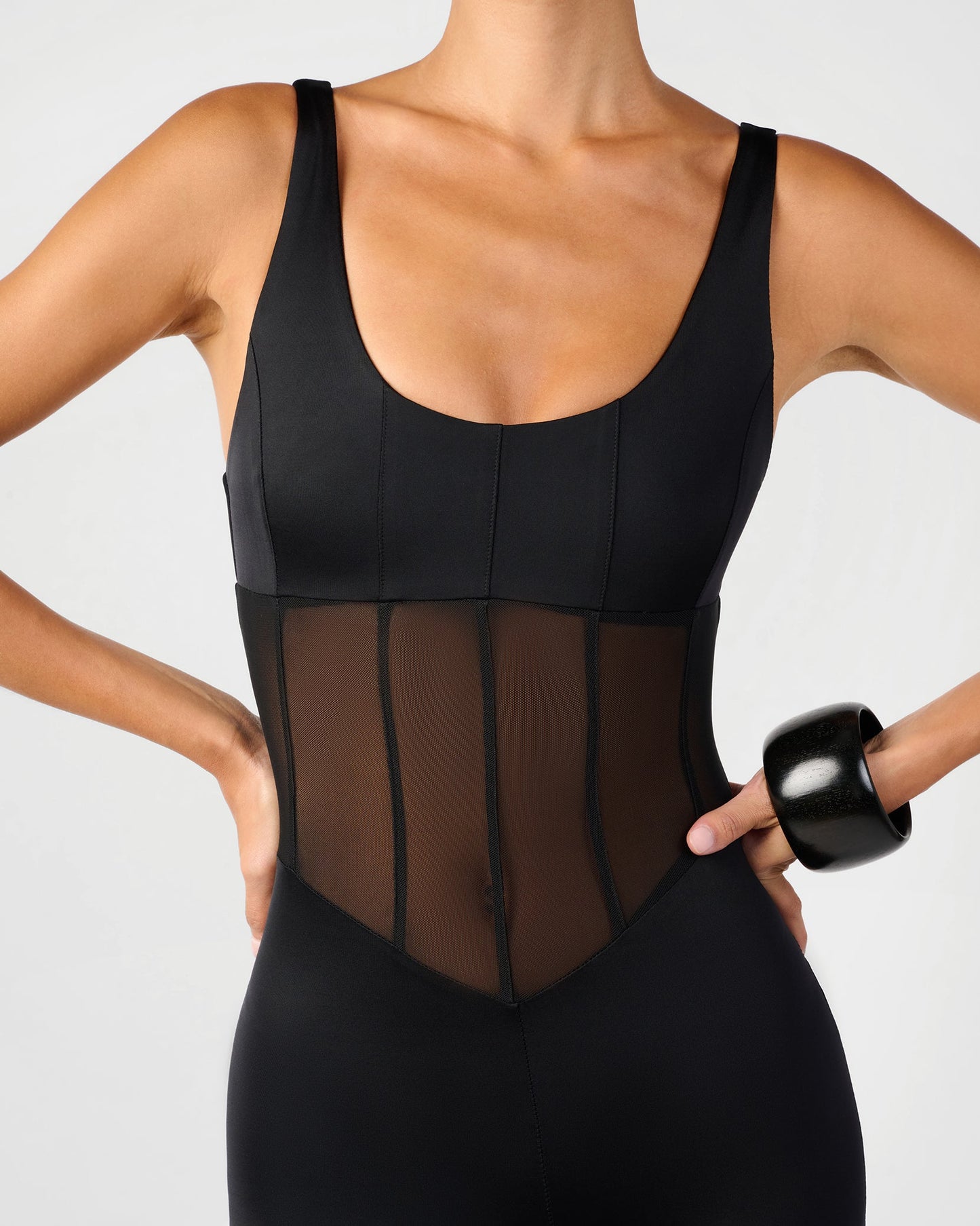 Spandex Sheer Panel Bodysuit
