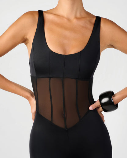Spandex Sheer Panel Bodysuit