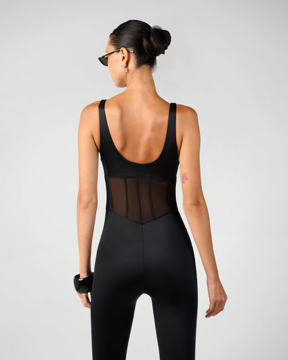 Spandex Sheer Panel Bodysuit