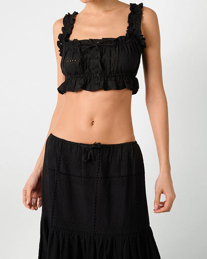 Ruffle Button Crop Top