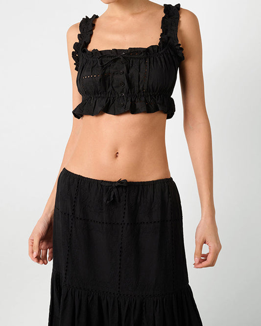 Ruffle Button Crop Top
