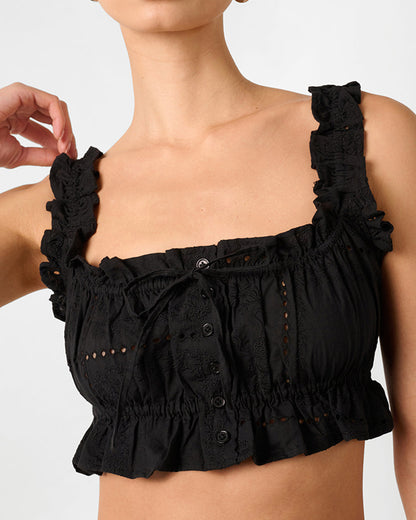 Ruffle Button Crop Top