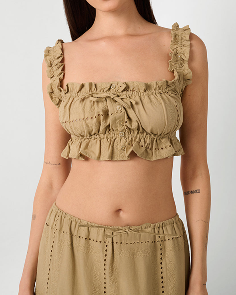 Ruffle Button Crop Top