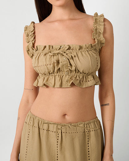 Ruffle Button Crop Top