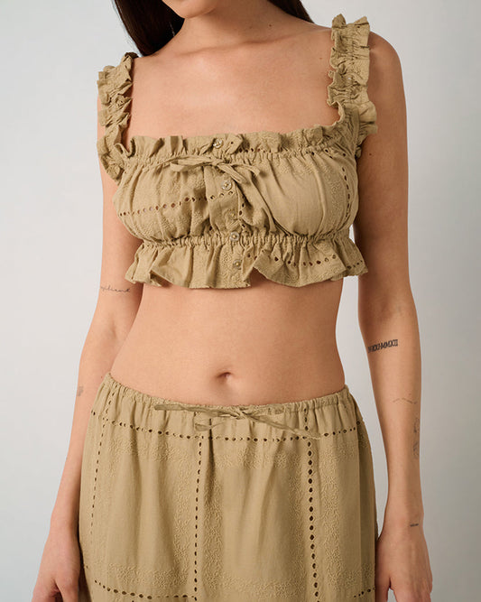Ruffle Button Crop Top