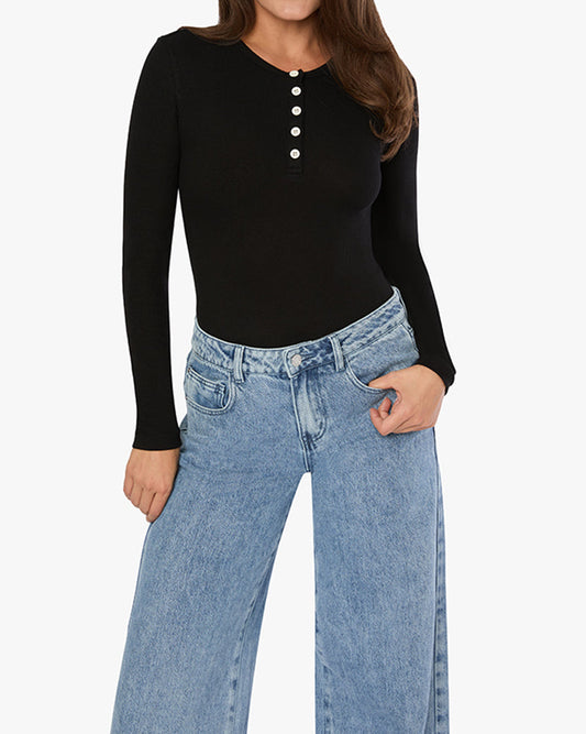 Crew Neck Henley Bodysuit