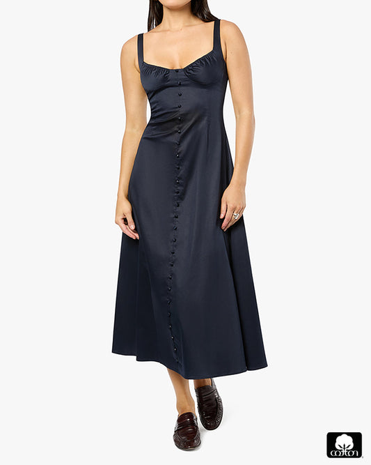 Ruched Cup Button Midi Dress