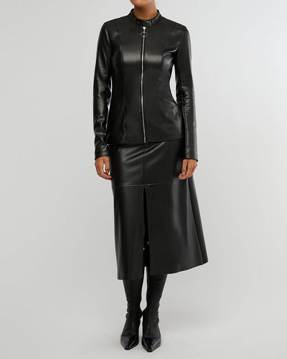 Vegan Leather Fitted Moto Jacket