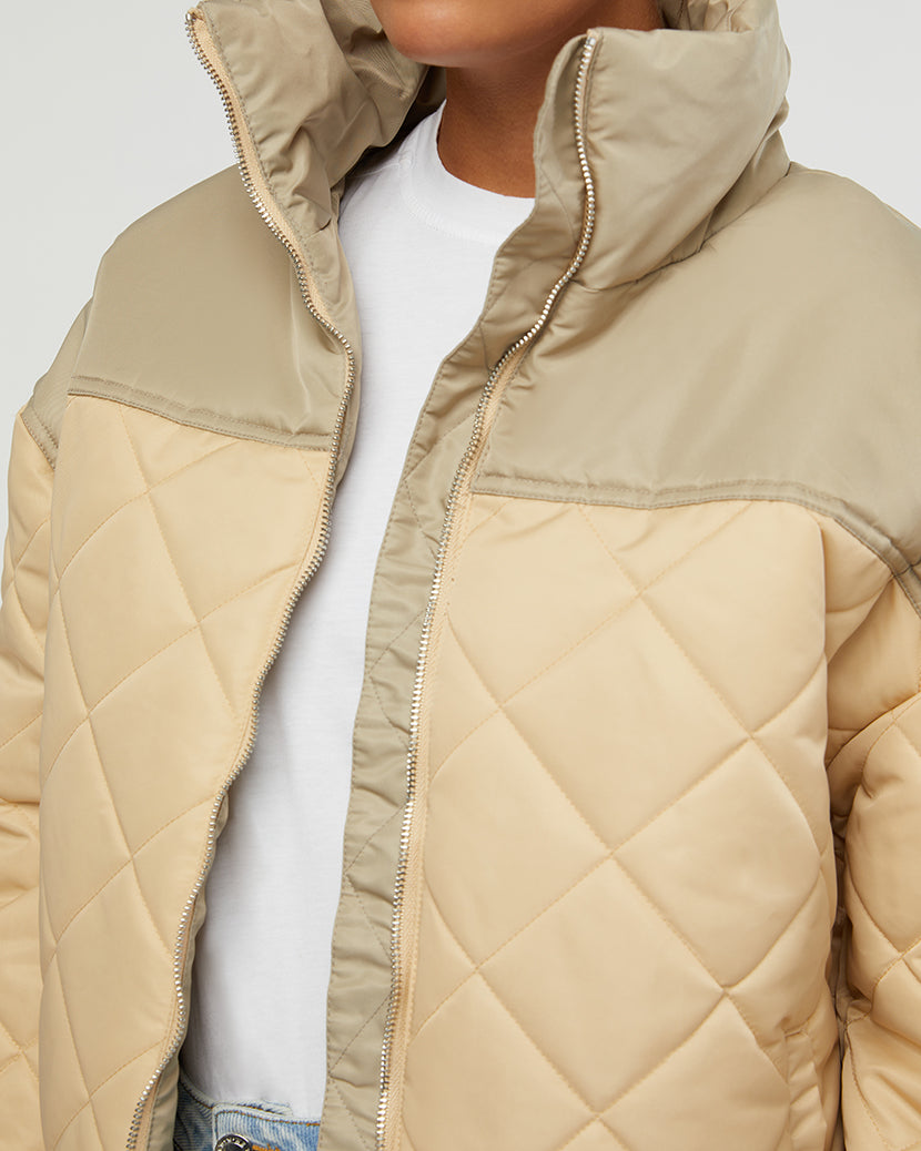 Color Blocked Quilted Puffer Jacket
