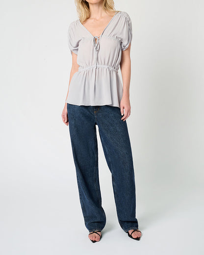 Gathered Cap Short Sleeve Top