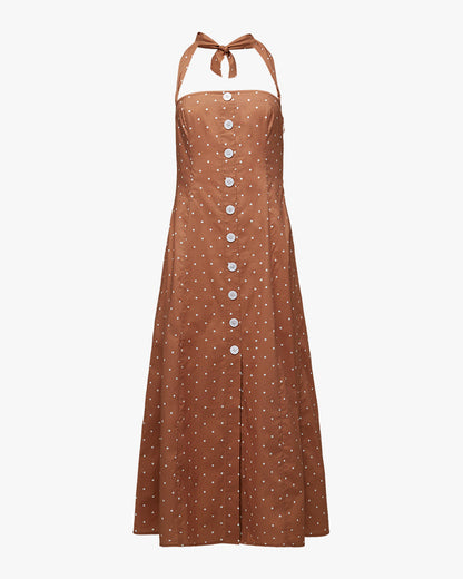 Halter Micro Polka Dot Button Up Midi