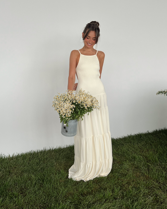 Smocked Drop Waist Maxi Dress