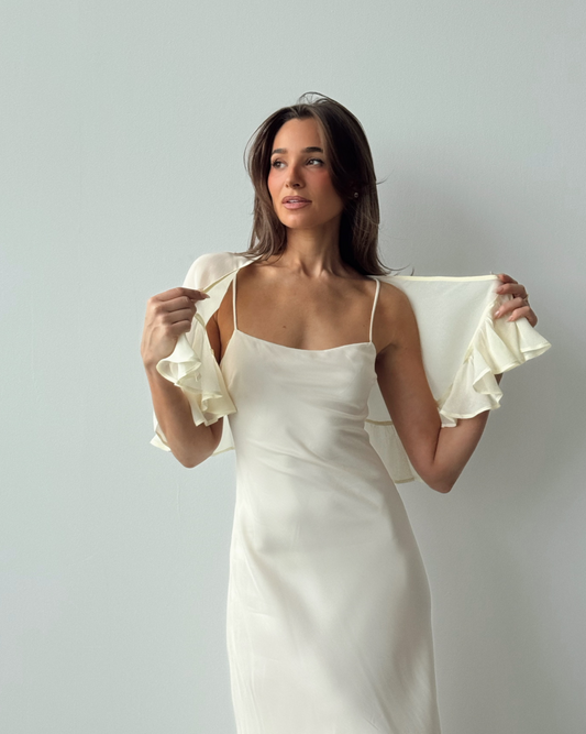 Ruffle Shawl Collar Maxi Dress