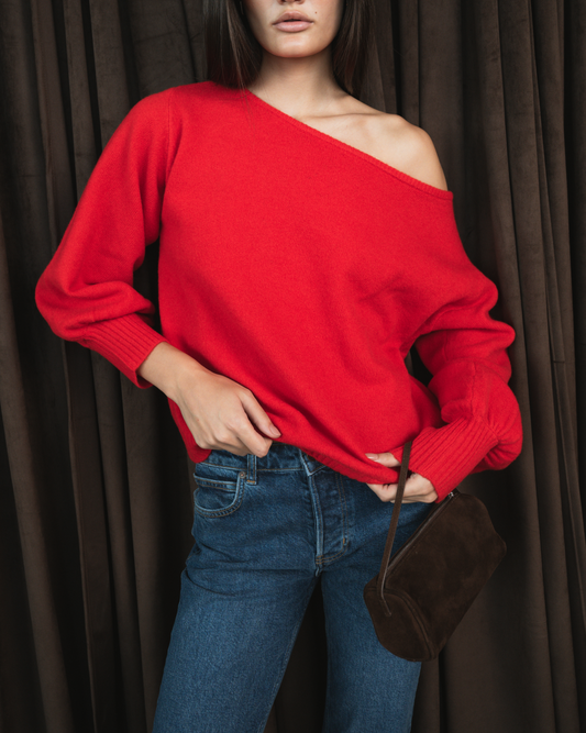 Off The Shoulder Balloon Sleeve Sweater