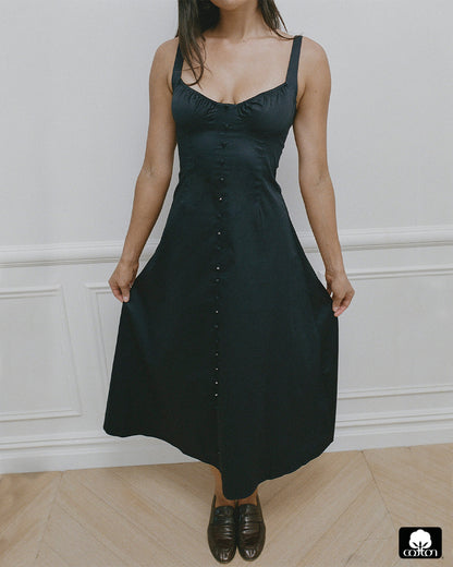 Ruched Cup Button Midi Dress