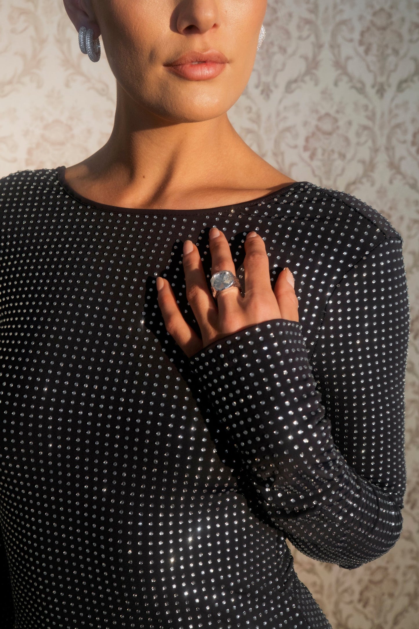 Hammered Crystal Square Ring